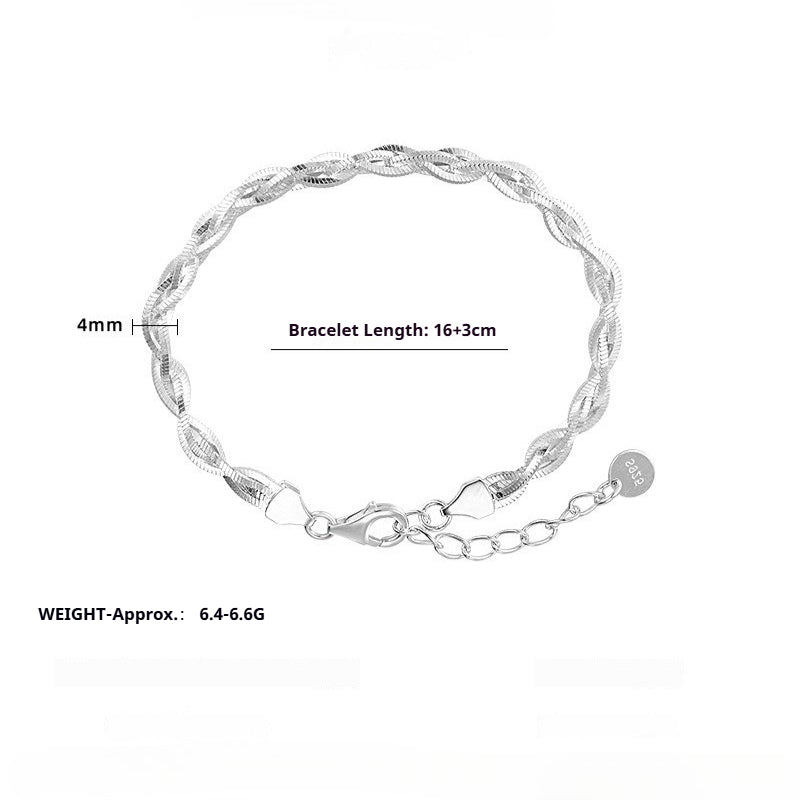 925 Sterling Silver Bracelet Women's Italian Design Woven Four-strand Simple and Fashionable Personalized Bracelet