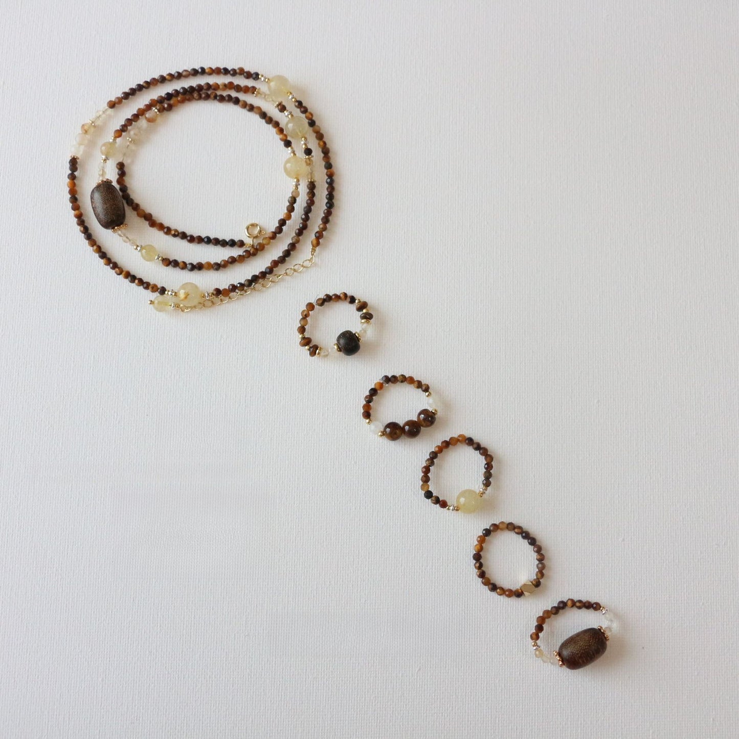 Maillard Vintage Necklace Tiger's Eye Beaded Bracelet Ring