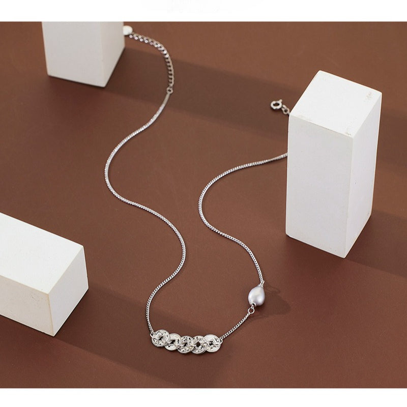 S925 Sterling Silver Five Emperors Money Necklace Niche Broken Irregular Baroque Bracelet Women