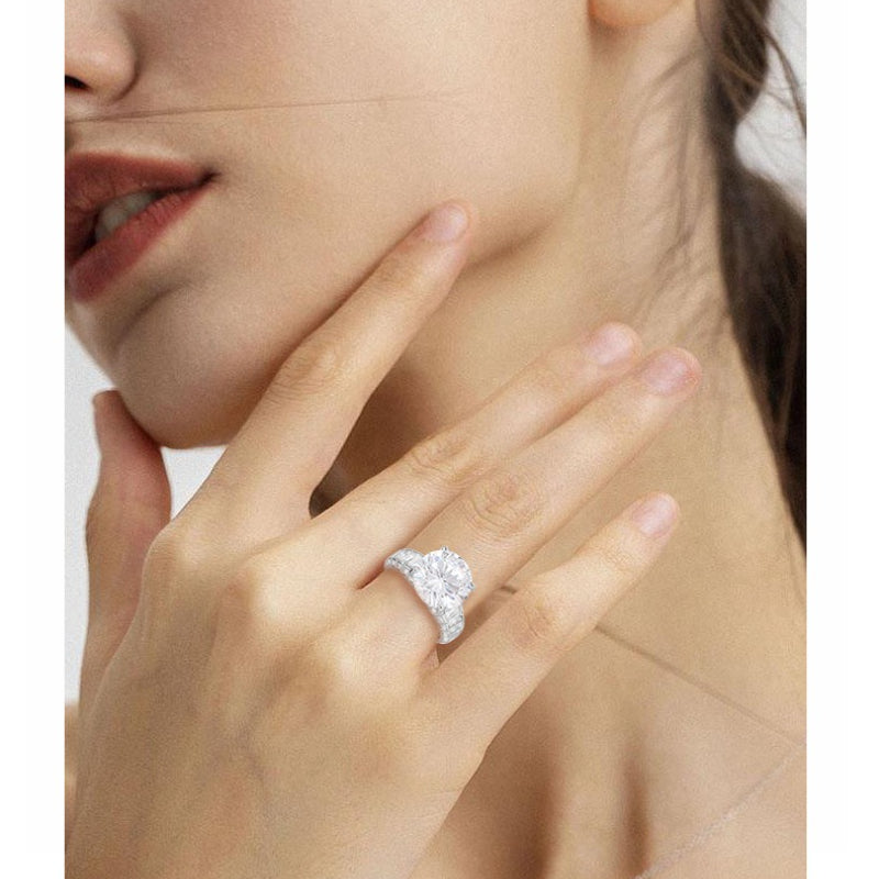 High-end French Super Flash Bright Mozzarella Diamond Large Carat Round S925 Sterling Silver Ring Light Luxury Open Women's Ring