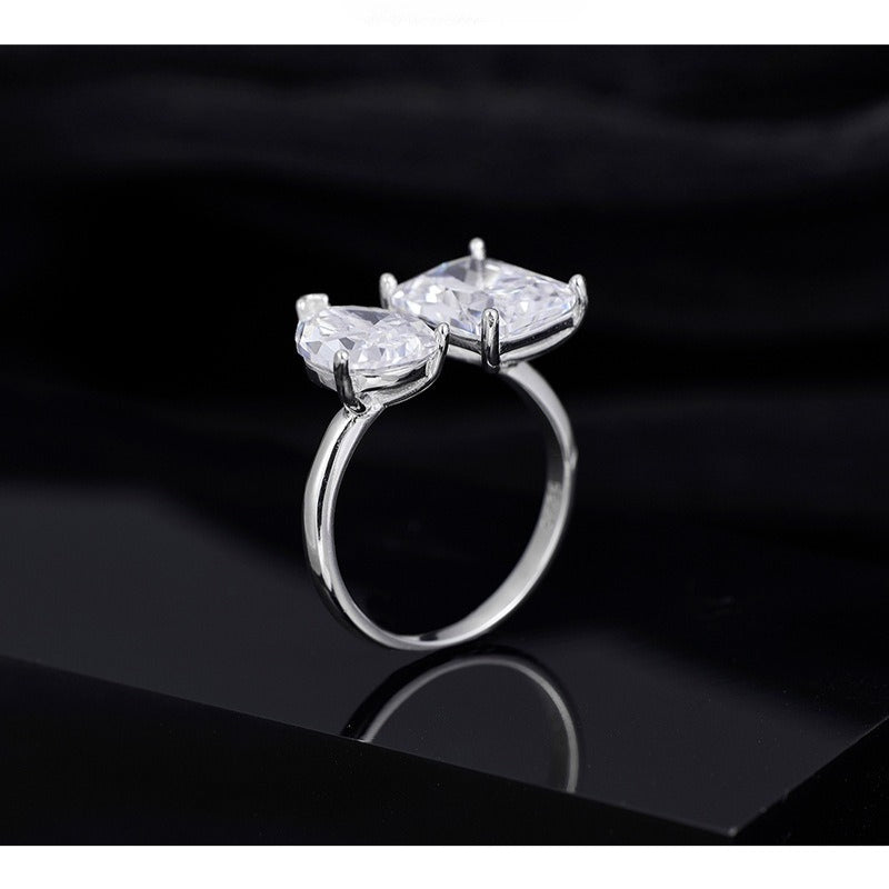 S925 Sterling Silver Ring Water Drop Large Sugar Cube Geometric Design Niche Personality Trend Opening Adjustable Ring