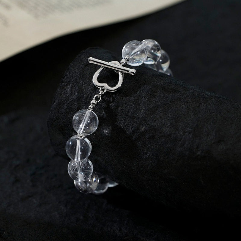 S925 Sterling Silver Natural White Crystal Bead Love OT Bracelet