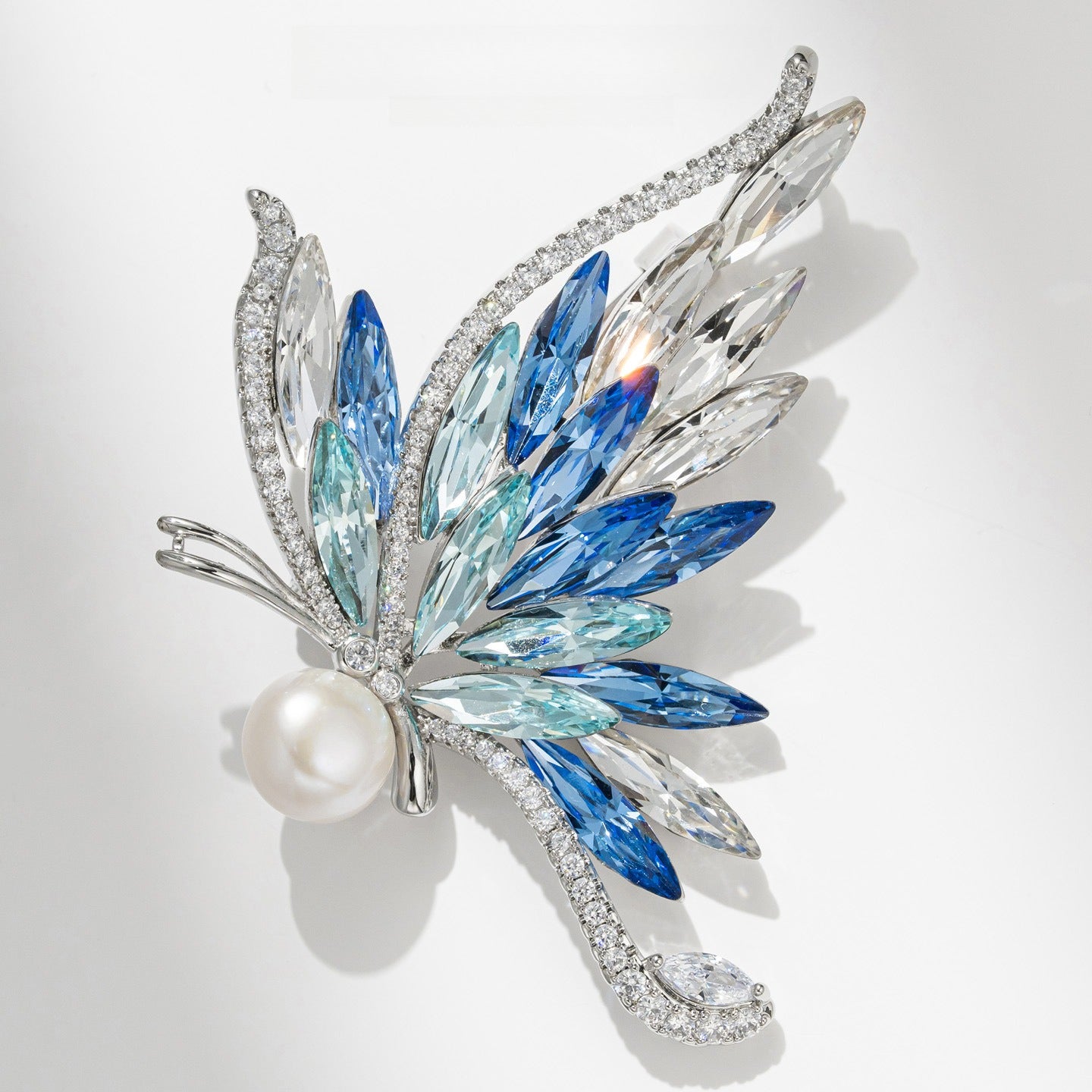 Freshwater Pearl Crystal Butterfly Brooch