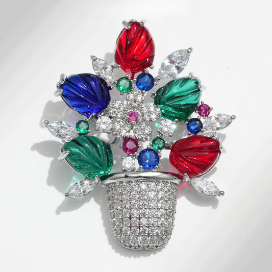 Colored Crystal Glazed Basket Brooch