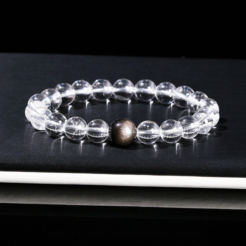 Buddha Life 7A Natural White Crystal, Aquamarine Top Bead Bracelet for Men and Women