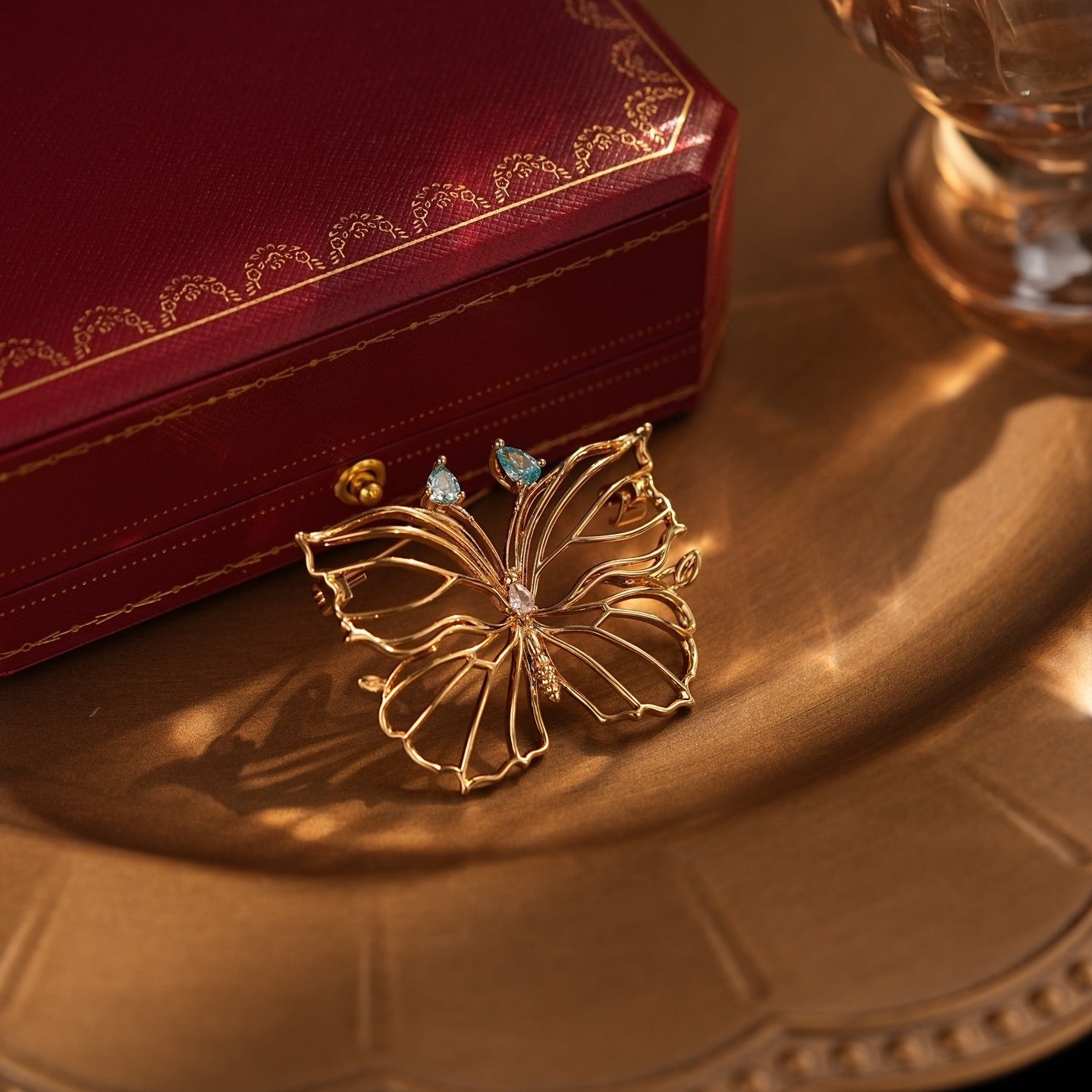 Copper Alloy Diamond Hollow Butterfly Brooch