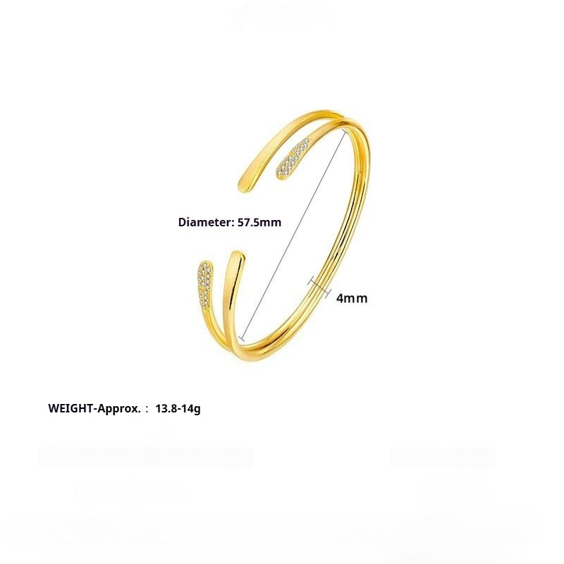 S925 Sterling Silver Zircon Double Layer Open Bracelet Women's