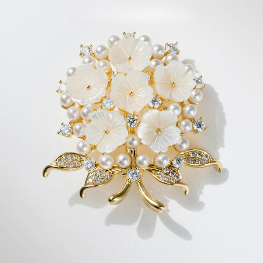 Zircon Natural Shell Pearl Fashion Women's Coat Brooch Accessories