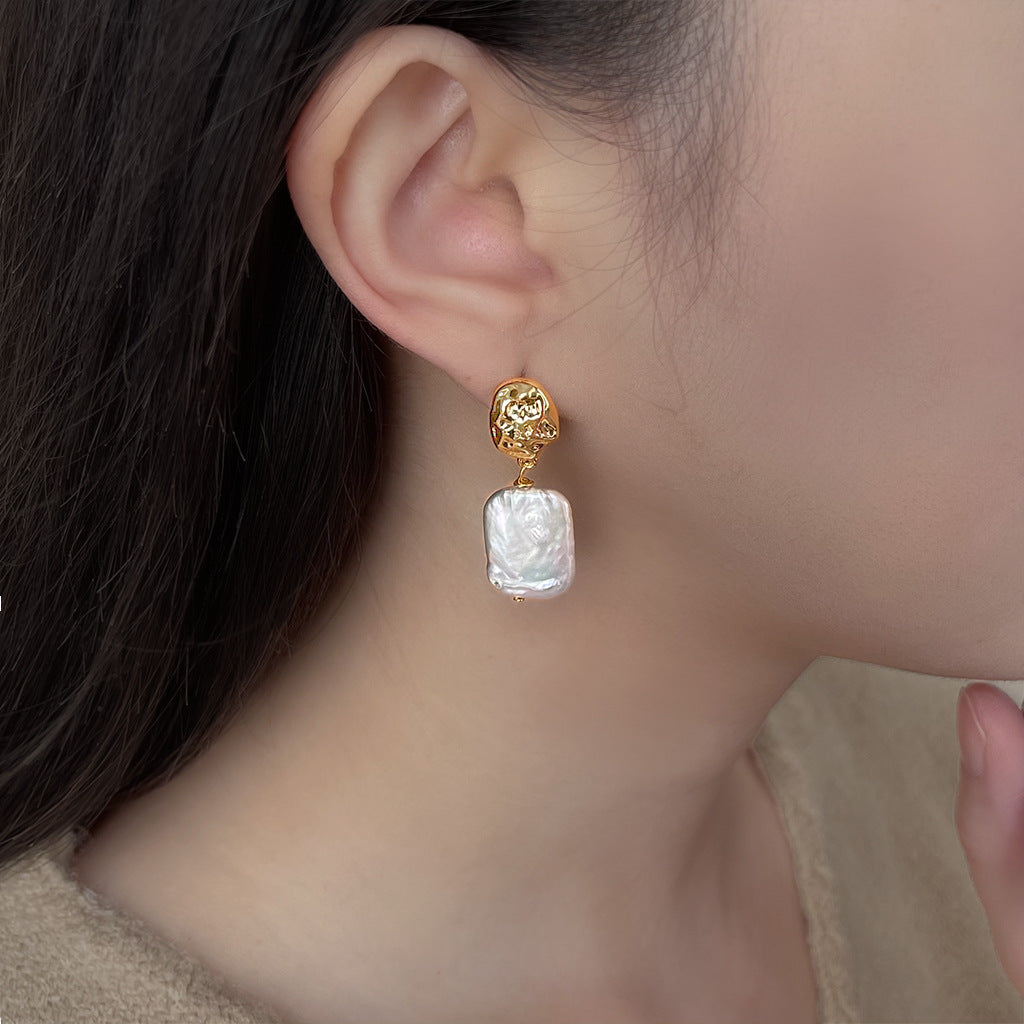 Baroque Pearl Earrings with Freshwater Pearls – 18K Gold Plated Elegant Drop Earrings