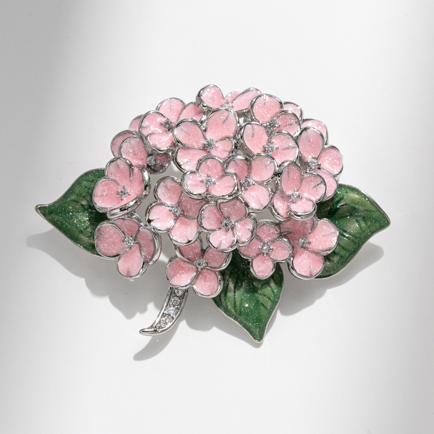 Elegant Pink Hydrangea Brooch – Floral Enamel Statement Pin