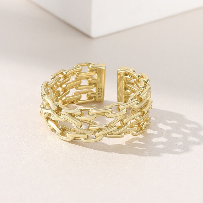 Dapaza S925 Sterling Silver Ring Women's Double Winding Chain Design