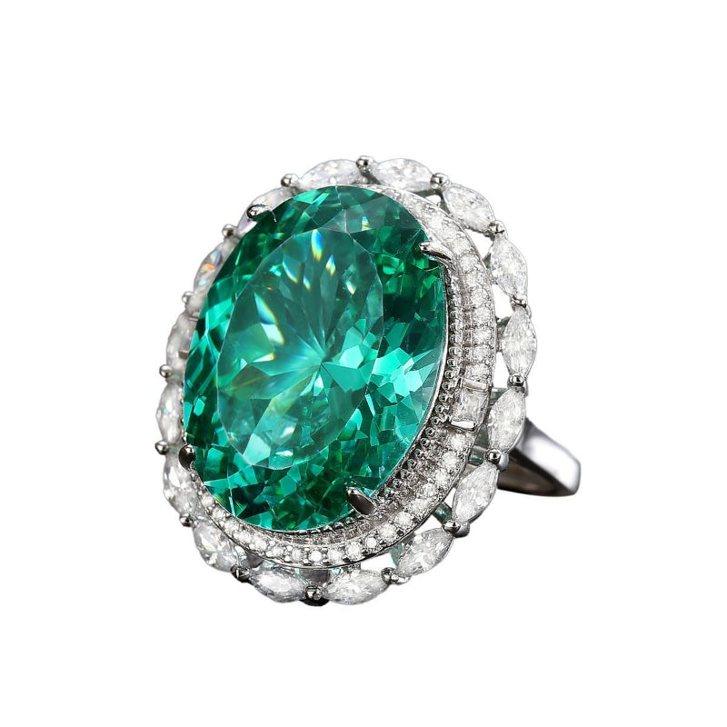 Dapaza S925 Sterling Silver Ring High Luxury Ice Flower Cut Open Ring Green Diamond Ring Women's Fashion Ring