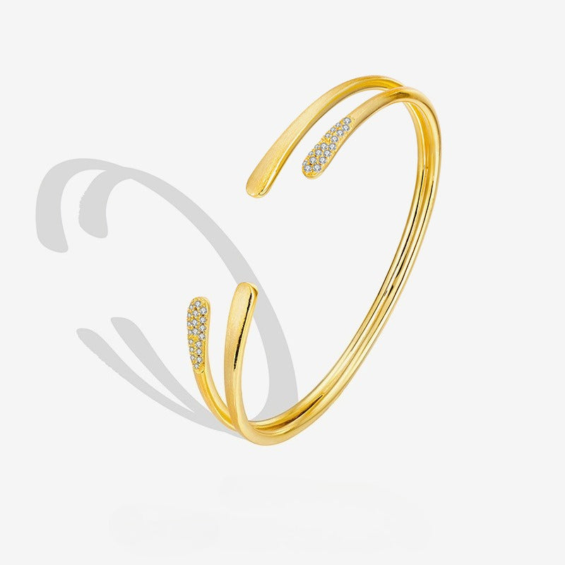 S925 Sterling Silver Zircon Double Layer Open Bracelet Women's