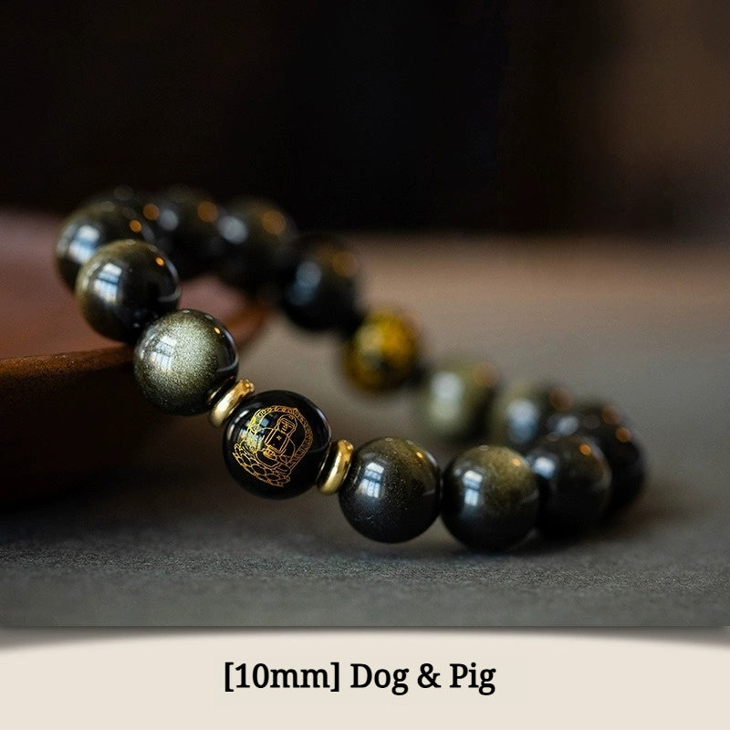 Buddha Life Obsidian Year of The Snake Bracelet Rosary Bead Buddha Bead Bracelet