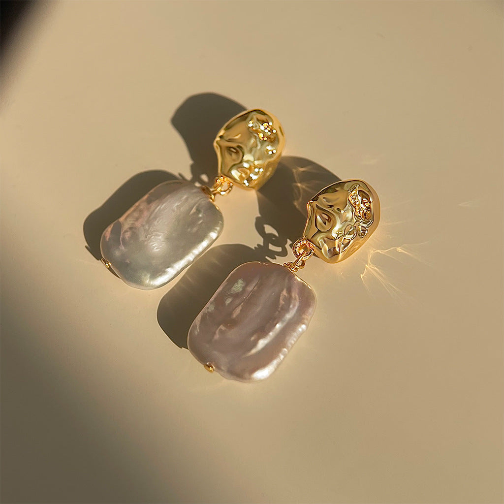 Baroque Pearl Earrings with Freshwater Pearls – 18K Gold Plated Elegant Drop Earrings