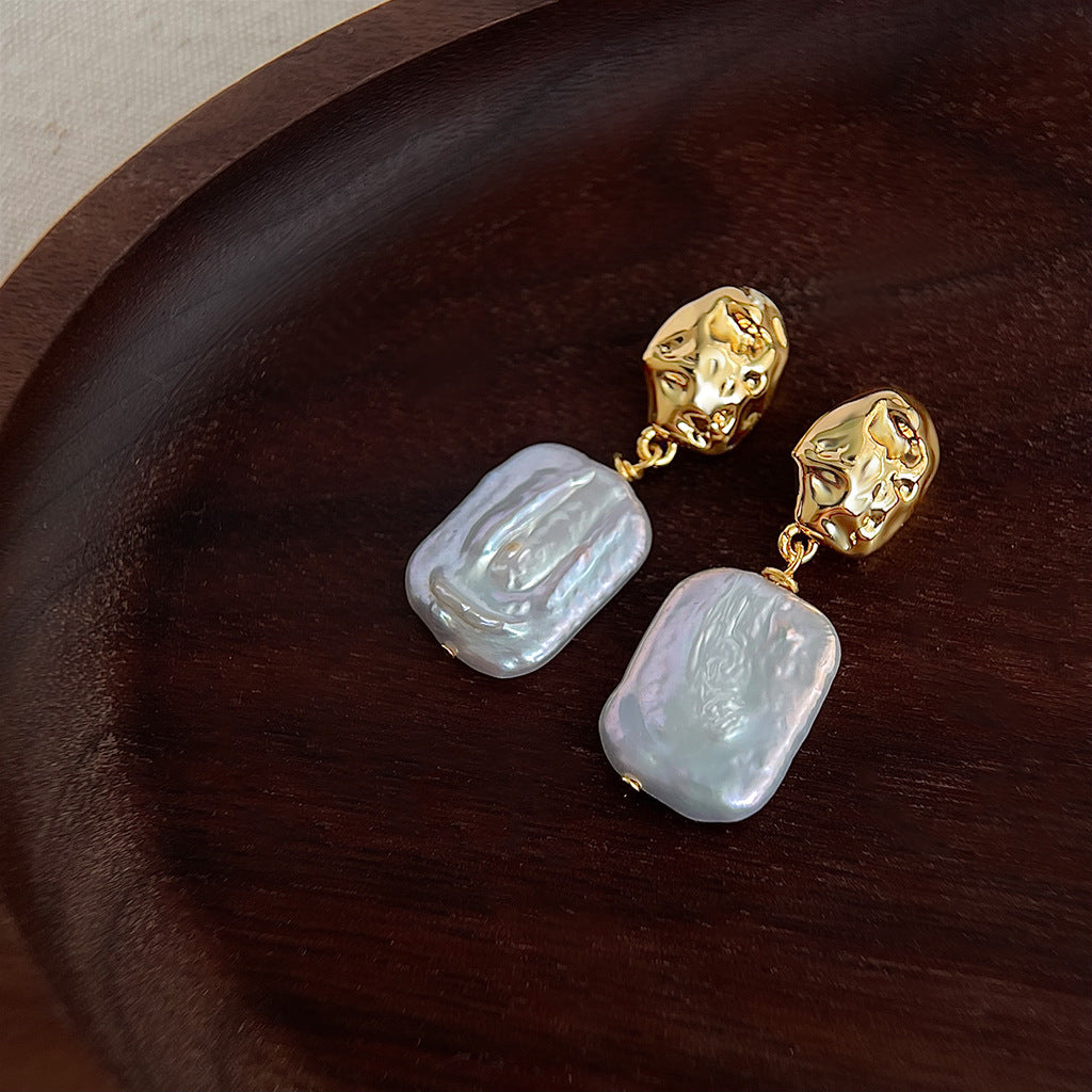 Baroque Pearl Earrings with Freshwater Pearls – 18K Gold Plated Elegant Drop Earrings