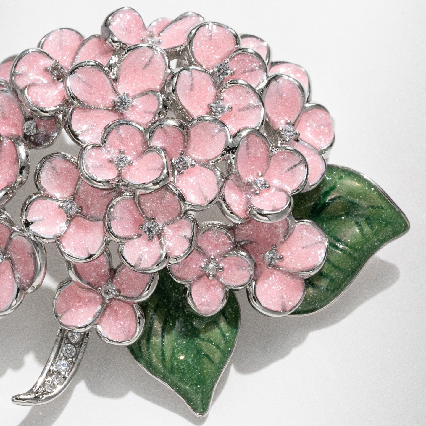 Elegant Pink Hydrangea Brooch – Floral Enamel Statement Pin